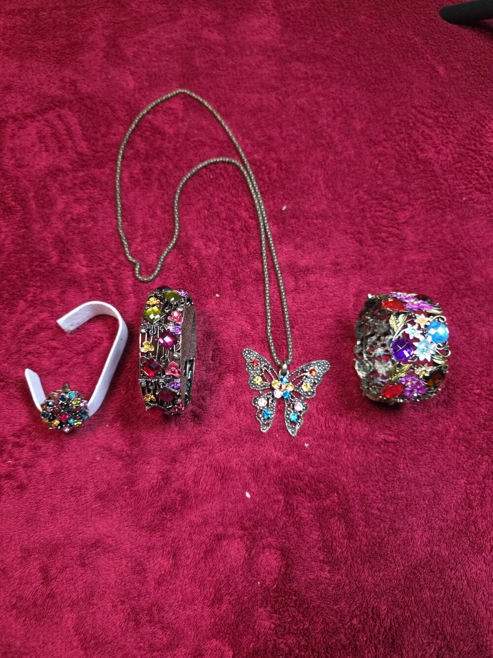 Colorful Rhinestone Costume Jewelry Lot Butterfly Necklace Cuff Bracelets Ring